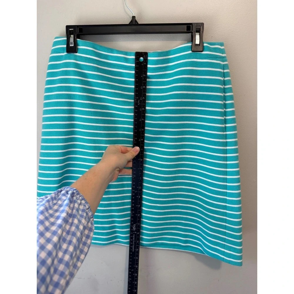 Talbots Petites Teal Green White Striped Textured Skirt Size 8P Pockets VN1953